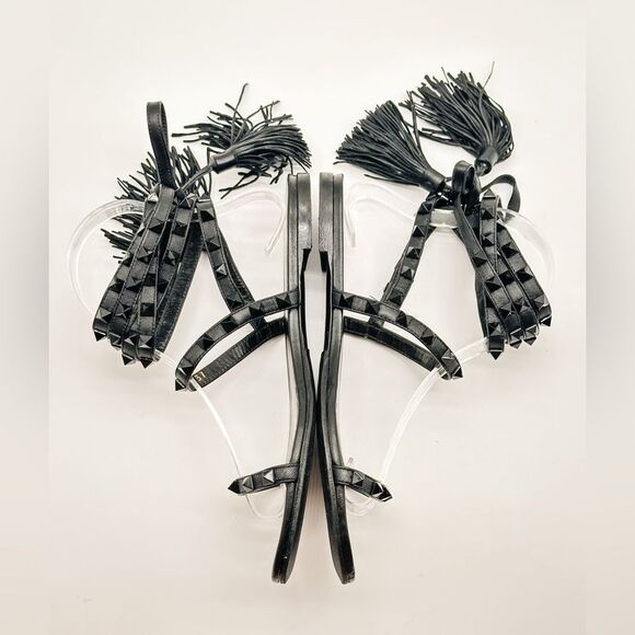 Valentino Garavani Rockstud Gladiatore Sandals Black Leather Ankle Tie EU 37 US7 - Picture 5 of 13